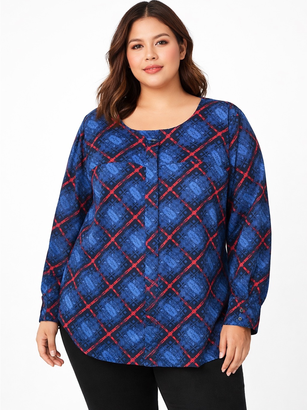 5/$25 Penningtons Checkered Long Sleeve Blouse Size 4X
